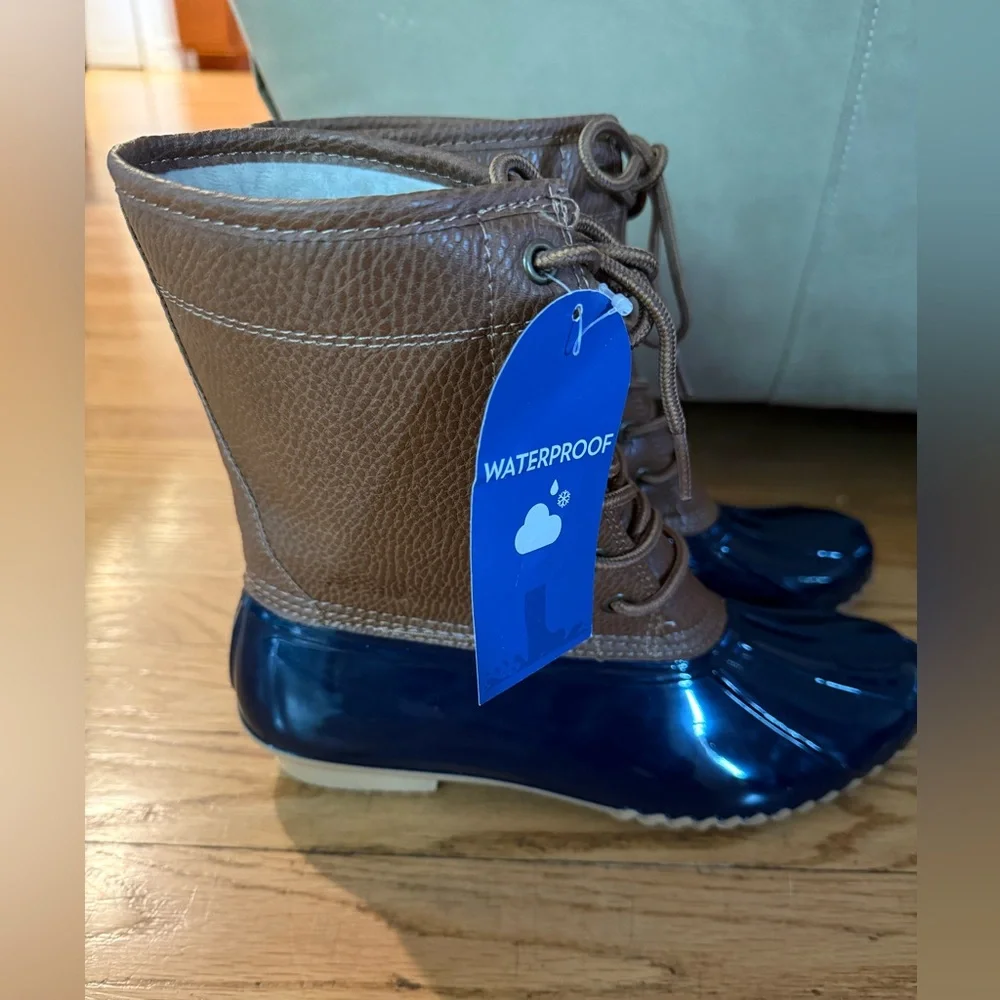 NWT JBU Womens Brown Water Resistant Maplewood Round Toe Duck Boot 8.5